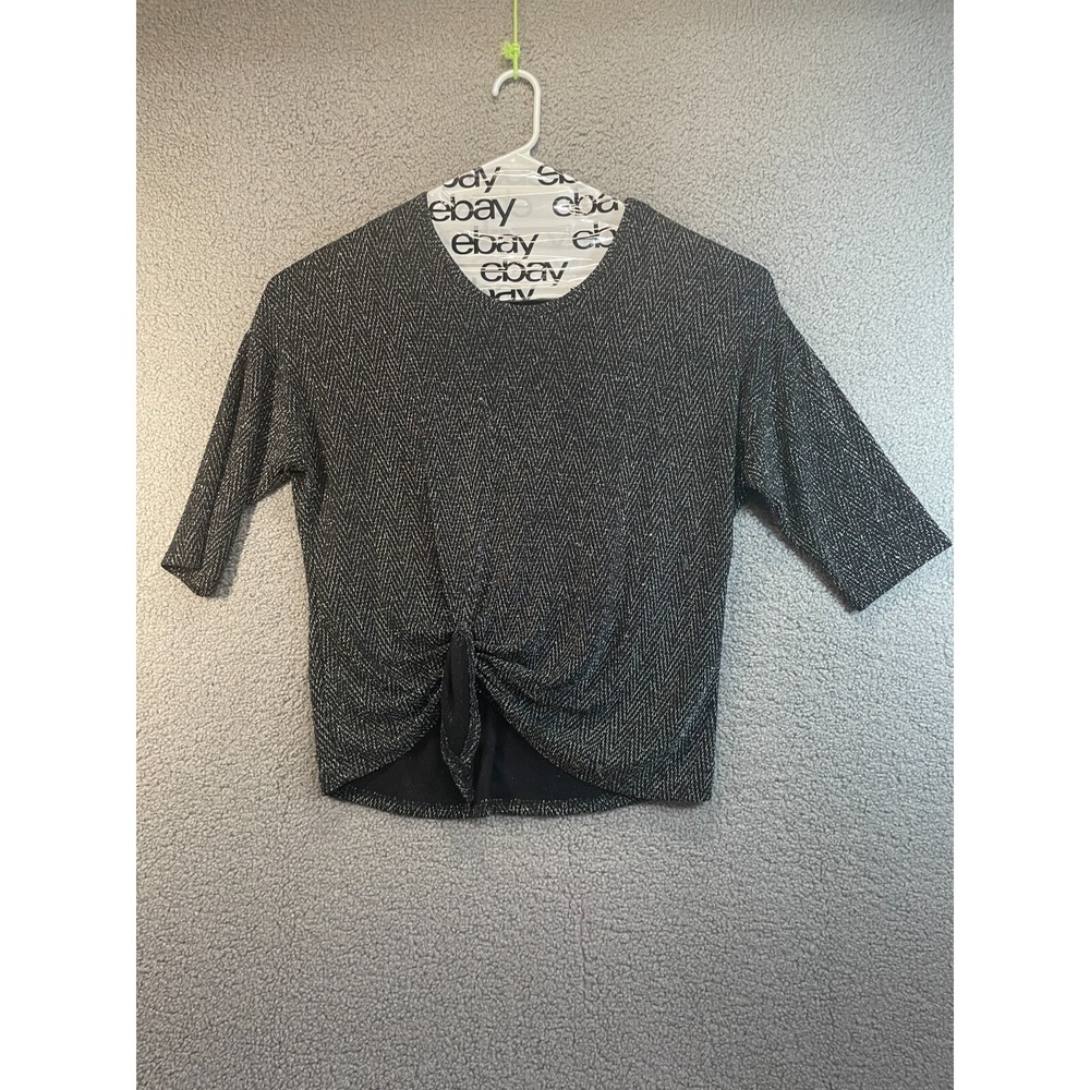 Ivy Ridge Womens Knot Front Black Metallic 3/4 Sleeve Top Size M